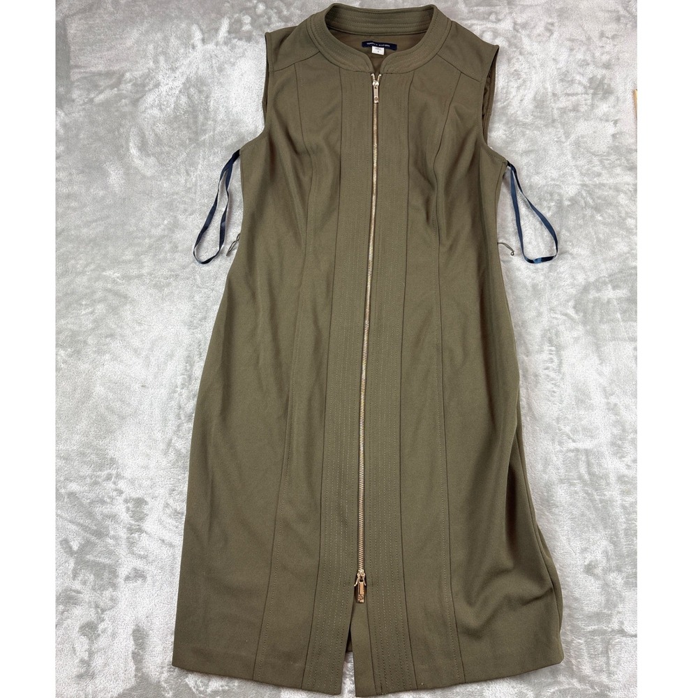 Tommy Hilfiger Olive Green Full Zip Sleeveless Sheath Dress Size 6 Rose Gold Zip